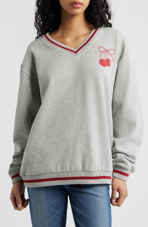Heart Card Bow Ace V-Neck Sweatshirt