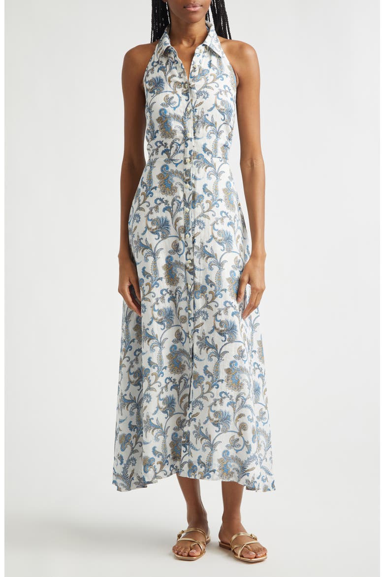 Mackey Paisley Halter Neck Sleeveless Ramie Shirtdress, Main, color, DOVE MULTI