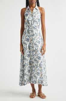 Mackey Paisley Halter Neck Sleeveless Ramie Shirtdress