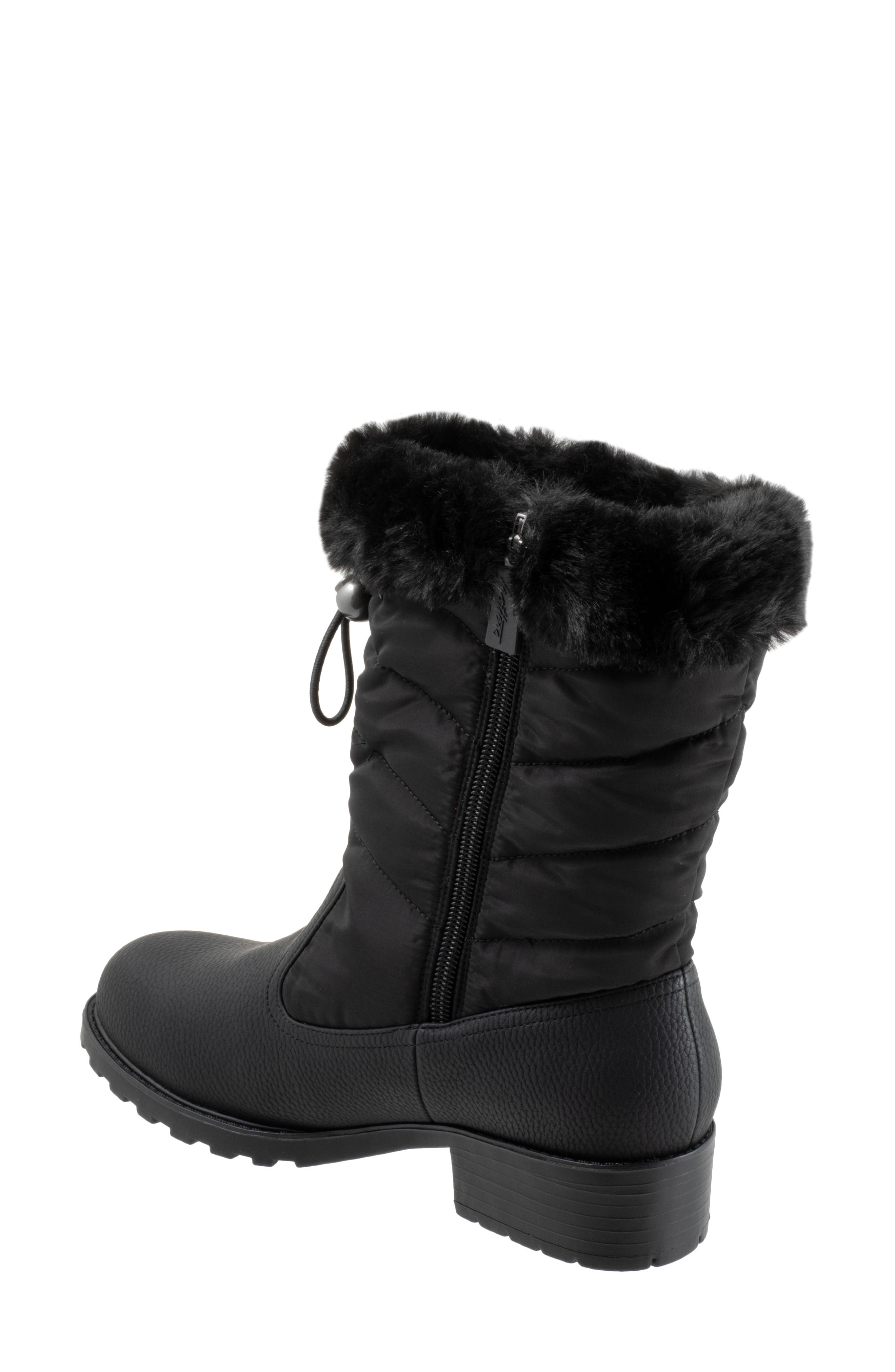 Trotters Bryce Faux Fur Trim Winter Boot, Alternate, color, Black Tumbled