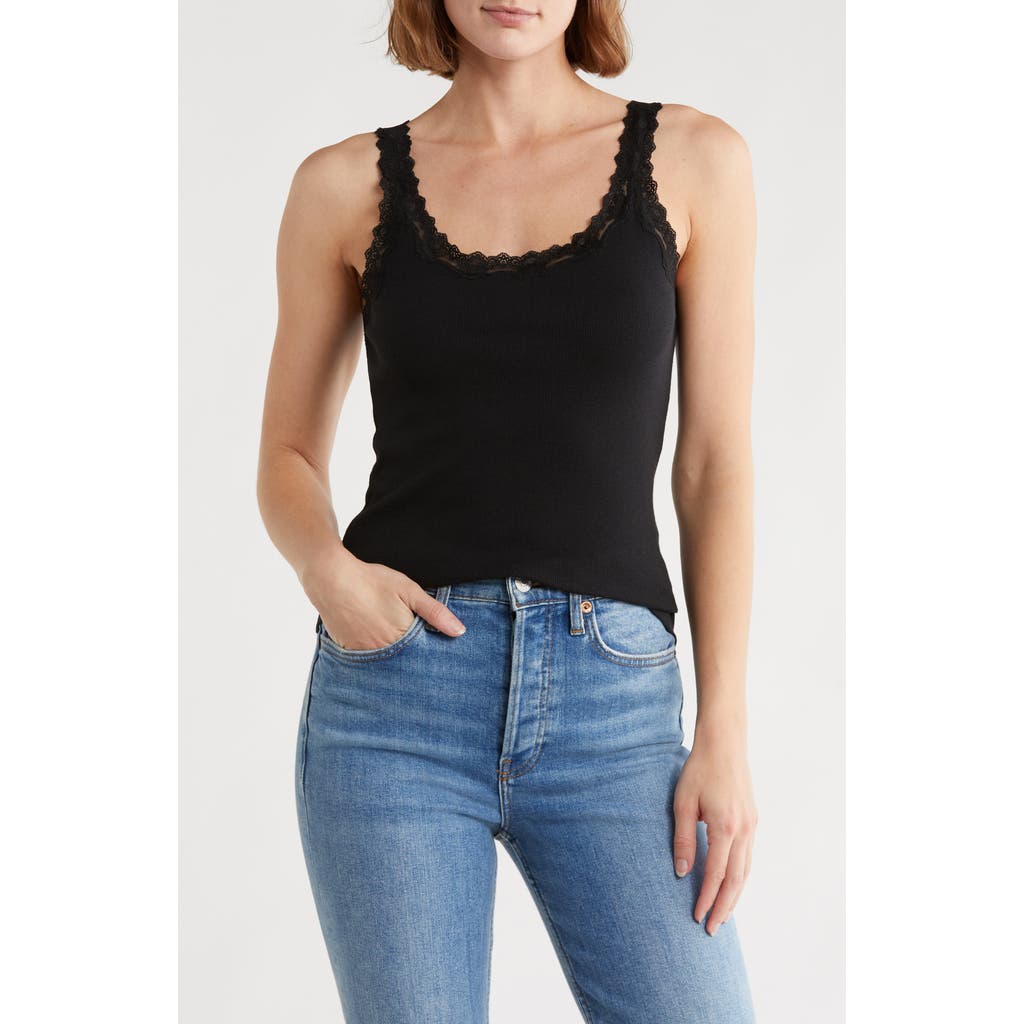 Leith Lace Trim Tank Top In Black
