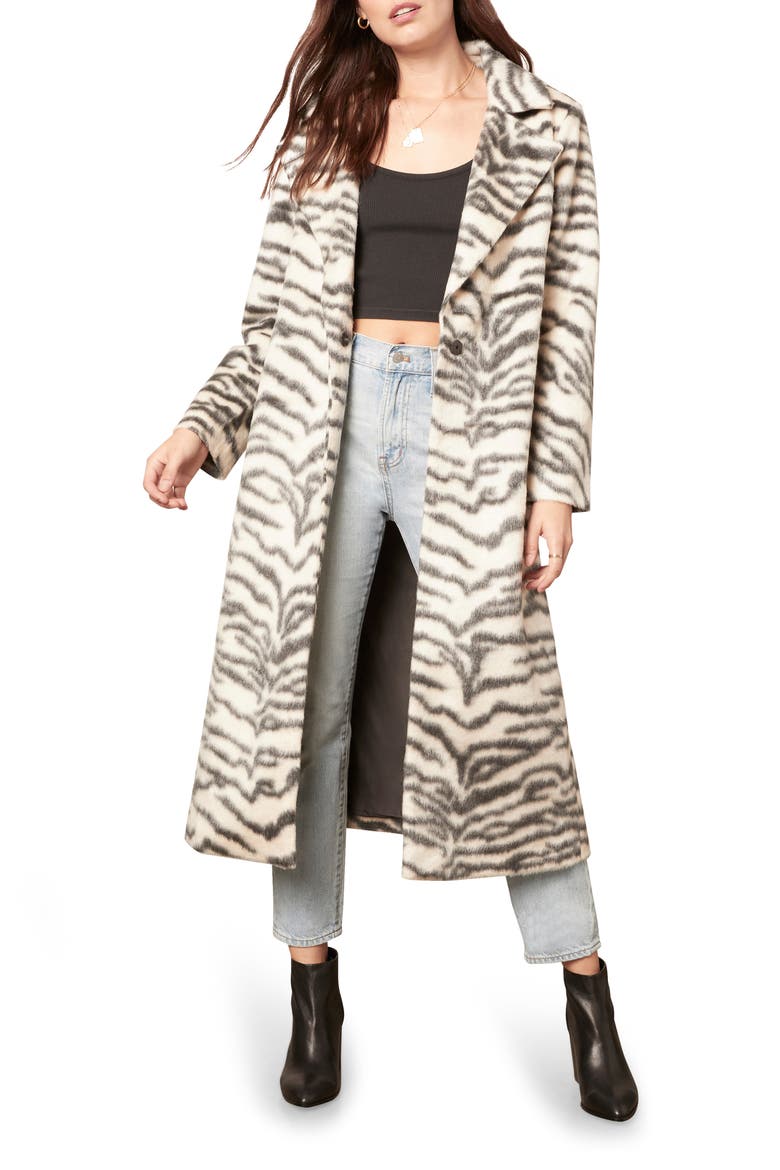 BB Dakota Zebra Print Faux Fur Cake Coat, Main, color, IVORY