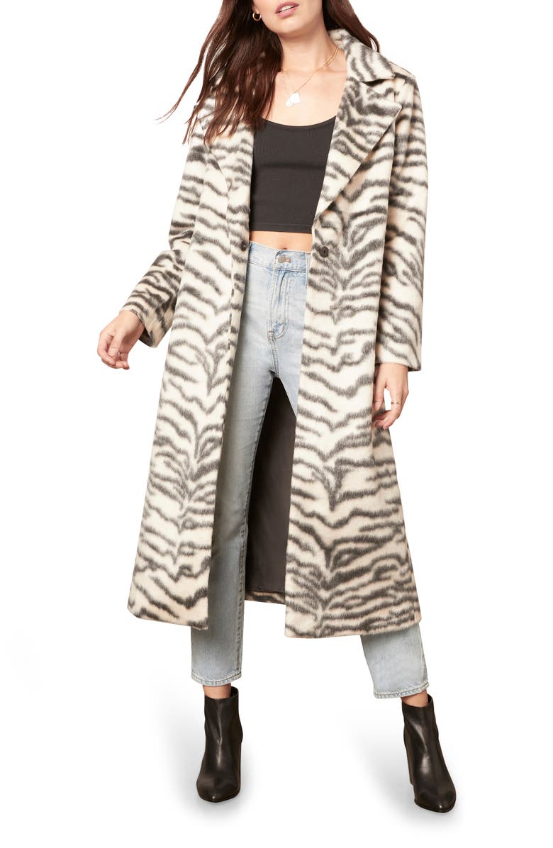 BB Dakota by Steve Madden BB Dakota Zebra Print Faux Fur Cake Coat, Main, color, 