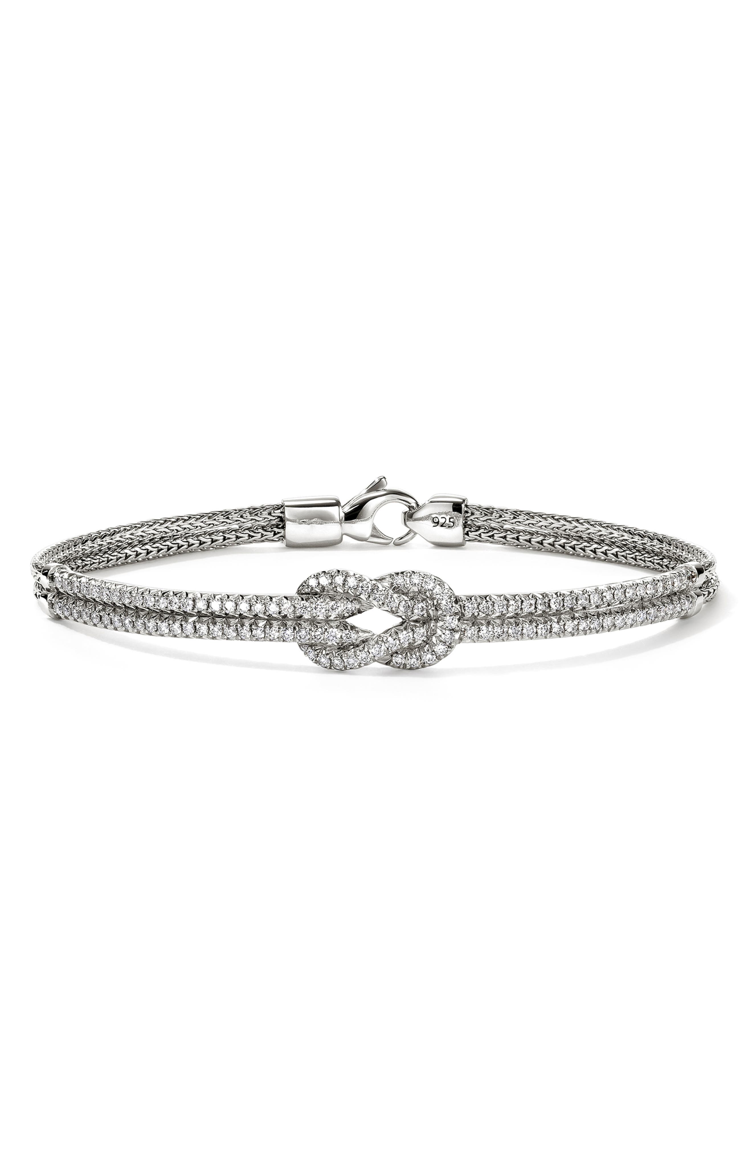 John Hardy Sterling Silver Love Knot Diamond Bracelet In Metallic