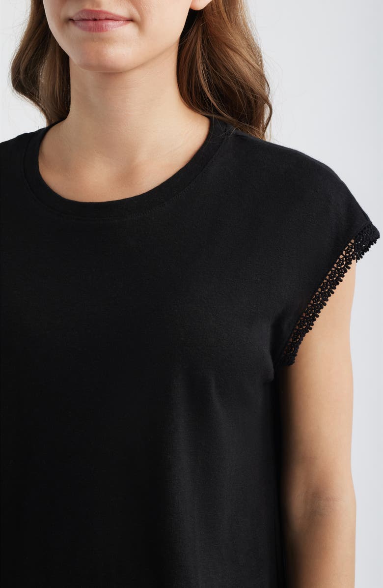 Wit & Wisdom Crochet Cap Sleeve Tee, Alternate, color, Black