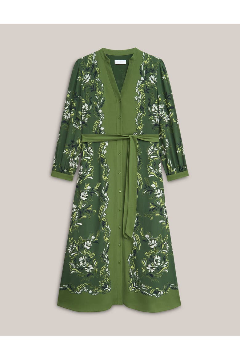 Apolline Printed V-Neck Midi Shirt Dress, Alternate, color, Green Multi