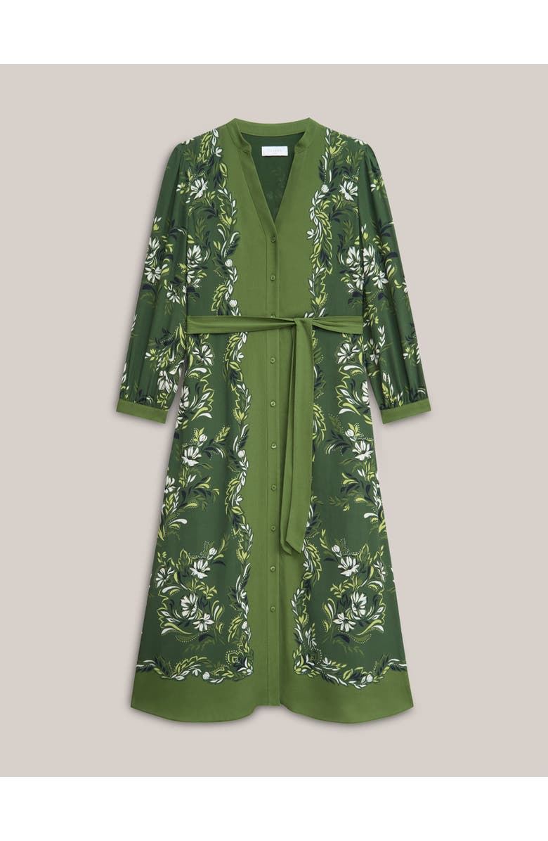 HOBBS LONDON Apolline Printed V-Neck Midi Shirt Dress, Alternate, color, Green Multi