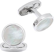 Link Up Round Mother of Pearl Cufflinks in Silver Tone Setting