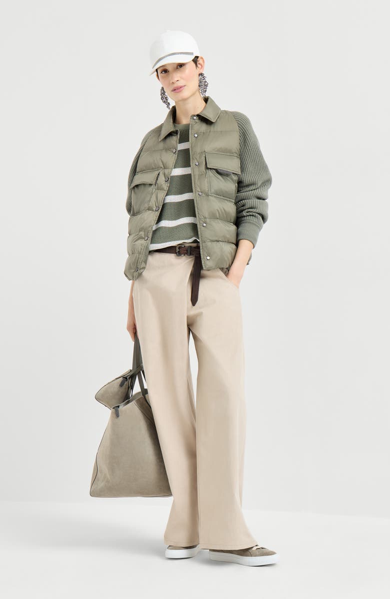 Brunello Cucinelli Nylon down jacket with monili, Alternate, color, Green