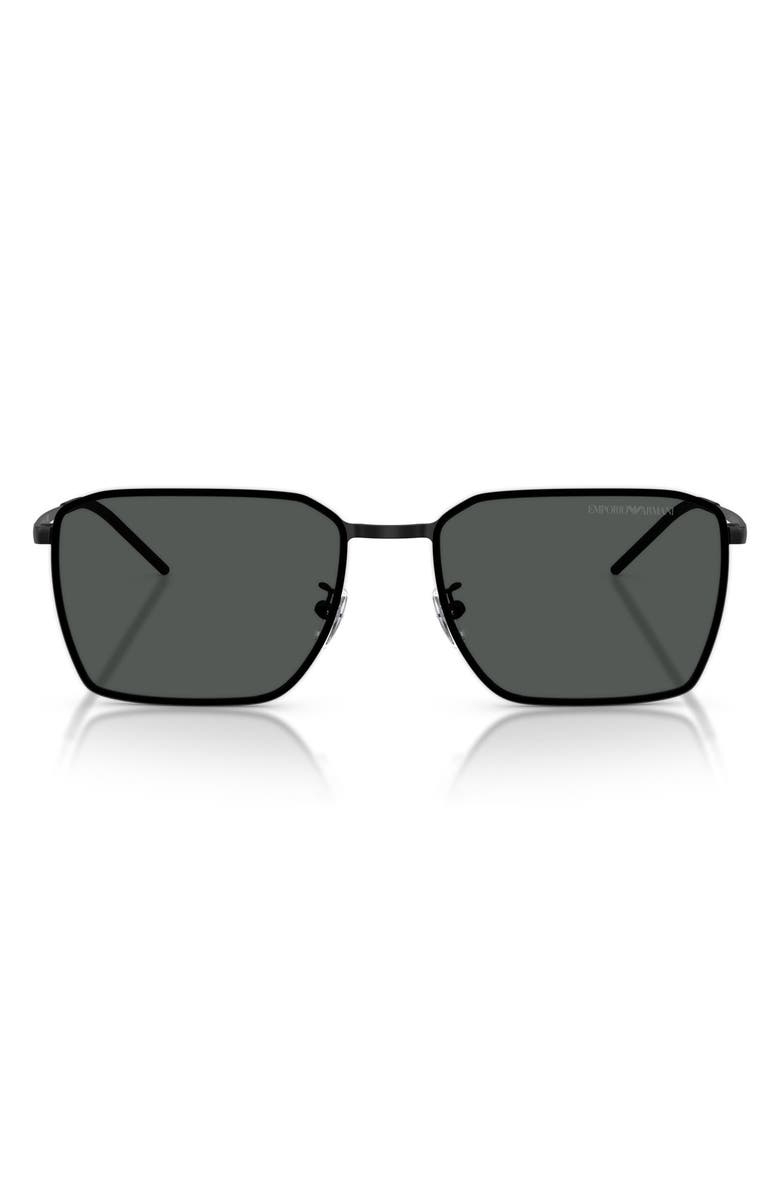 Emporio Armani 60mm Square Sunglasses, Main, color, Matte Black / Dark Grey