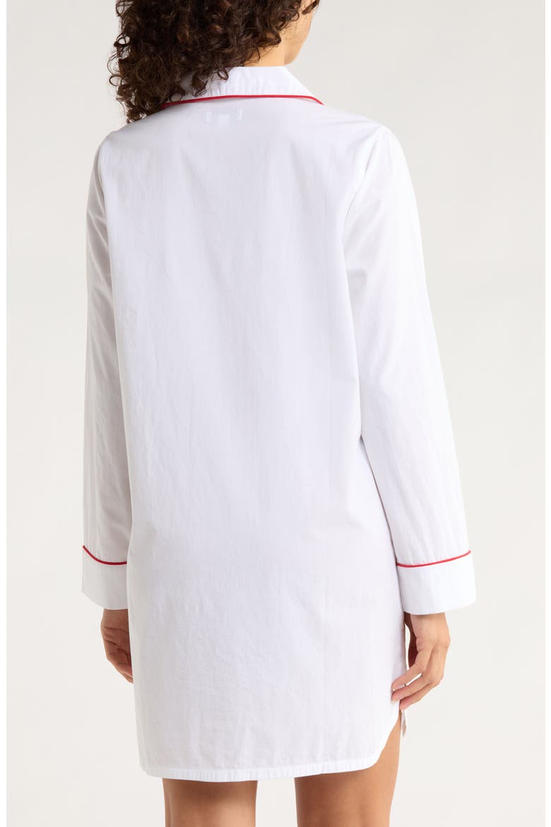 Classic Piped Cotton Nightshirt, Alternate, color, WHITE- RED BOW