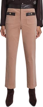 KARL LAGERFELD PARIS Faux Leather Trim Corduroy Pants