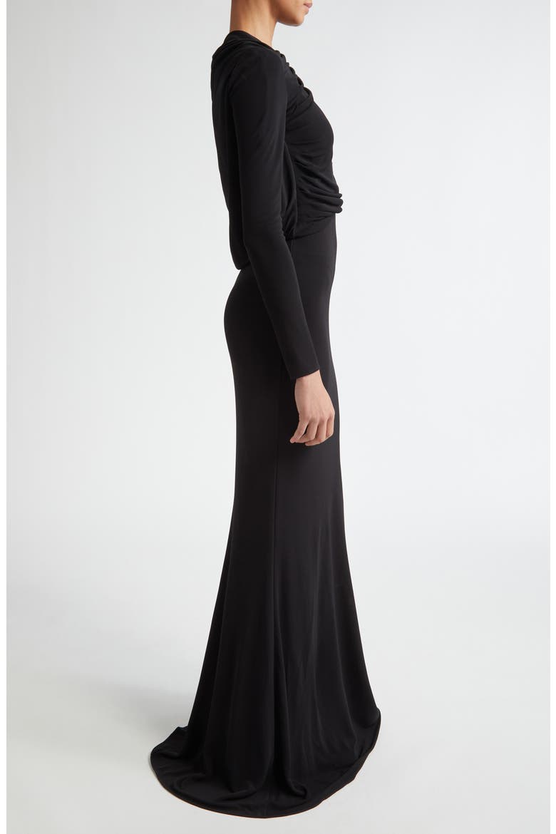 Joy Long Sleeve Pleated Jersey Mermaid Dress, Alternate, color, BLACK