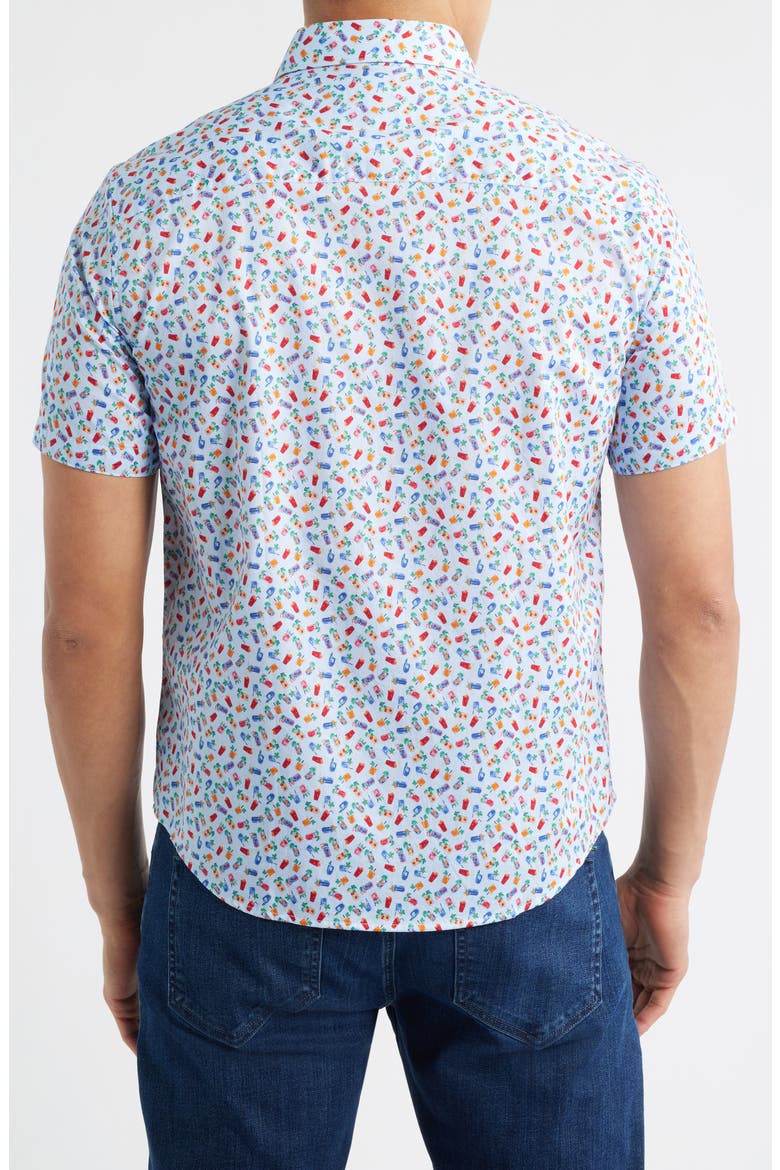 Logan Cocktail Print Short Sleeve Cotton Blend Button-Up Shir, Alternate, color, BLUE MULTI HAPPY HOUR
