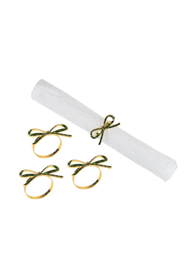 Green Ribbon Napkin Rings Set of 4, Main, color, Green