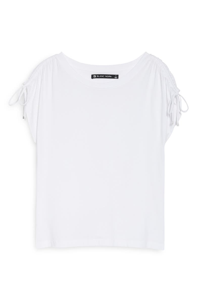 Blanc Noir Ruched Sleeve T-Shirt, Alternate, color, Solid White