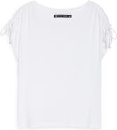 Blanc Noir Ruched Sleeve T-Shirt