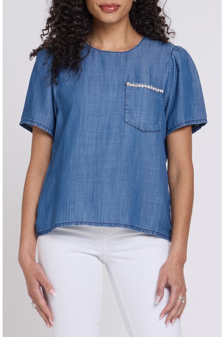 Puff Sleeve Denim Shirt, Main, color, MEDIUM INDIGO