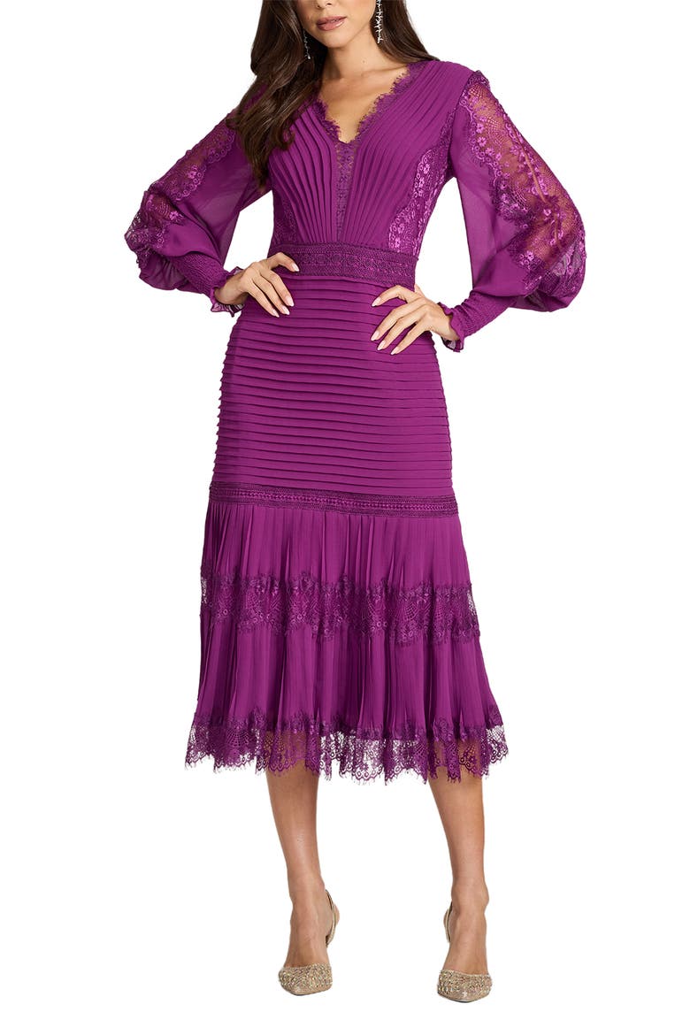 Lace Pintuck Long Sleeve Cocktail Dress, Main, color, BEGONIA