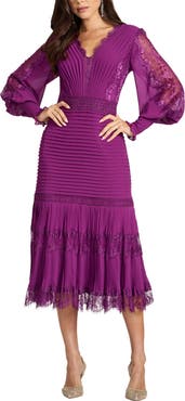 Tadashi Shoji Lace Pintuck Long Sleeve Cocktail Dress