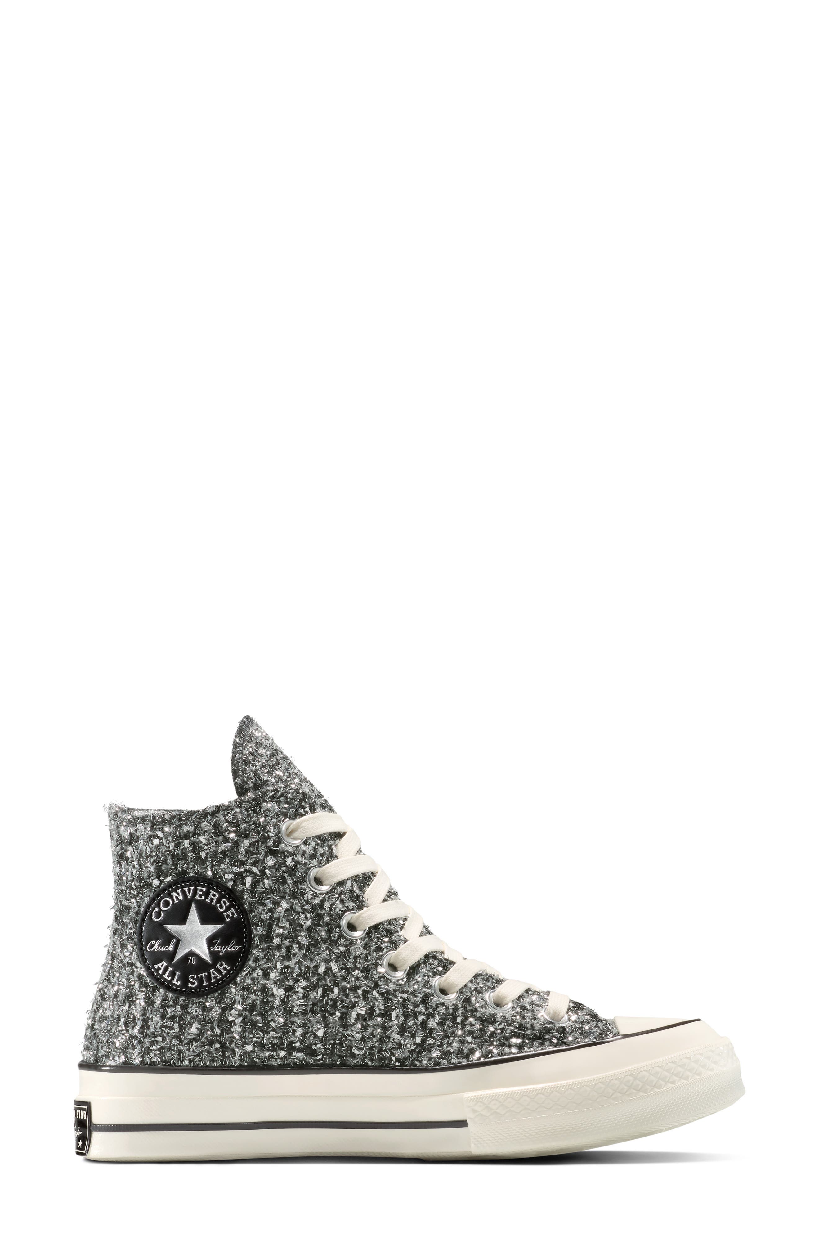 Converse Gender Inclusive Chuck 70 Metallic Tweed High Top Sneaker, Alternate, color, Black/ Silver/ Egret