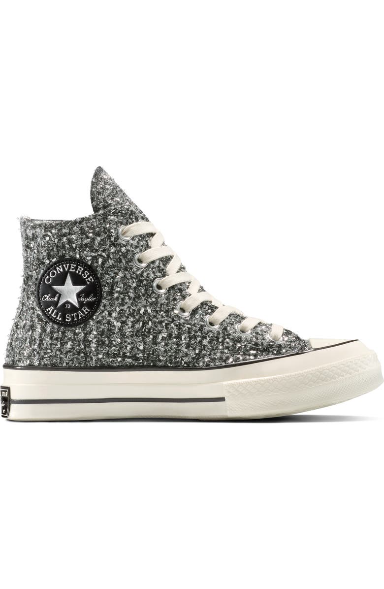 Converse Gender Inclusive Chuck 70 Metallic Tweed High Top Sneaker, Alternate, color, Black/ Silver/ Egret