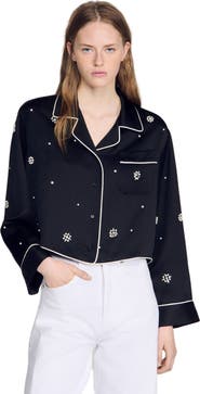 SANDRO Shirt with beads and rhinestones