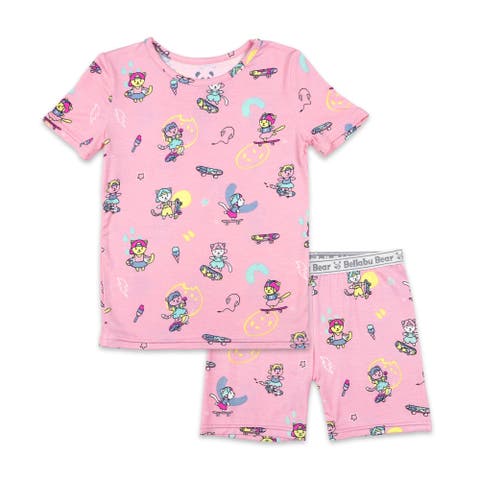 Skater Kitty Kids 2-Piece Short Sleeve & Shorts Pajama Set