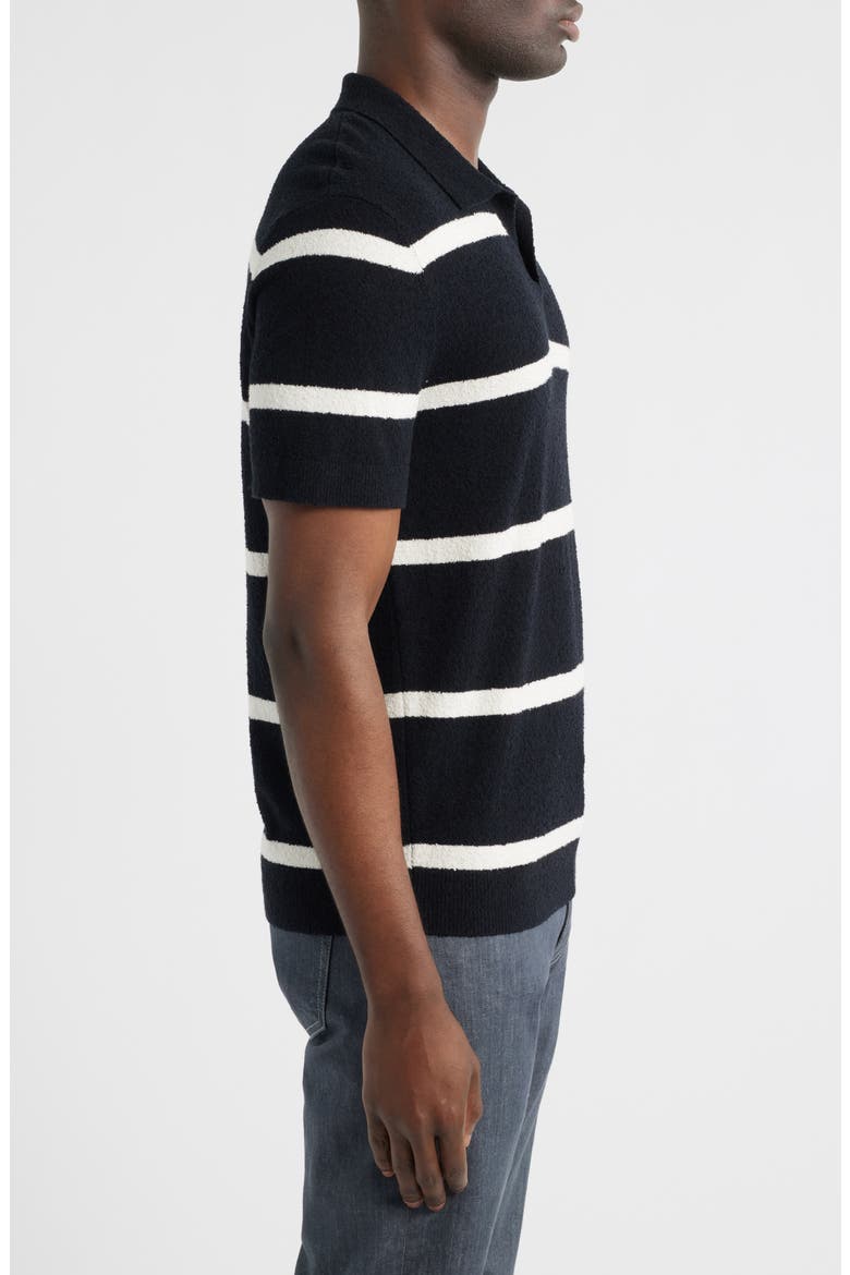 Johnny Collar Short Sleeve Bouclé Sweater Polo, Alternate, color, BLACK COOPER STRIPE