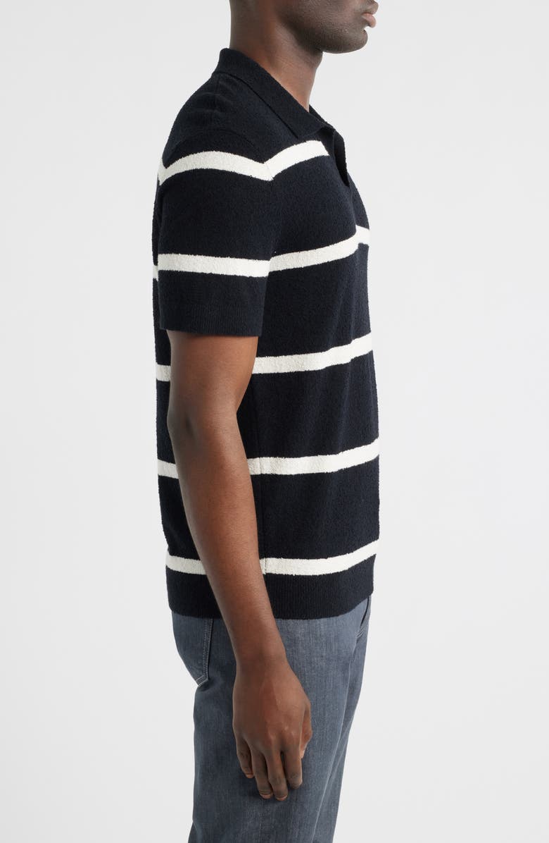 Nordstrom Johnny Collar Short Sleeve Bouclé Sweater Polo, Alternate, color, Black Cooper Stripe