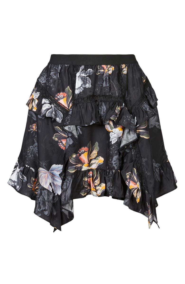 AllSaints Reese Lilly Floral Satin Miniskirt, Alternate, color, Blue Black