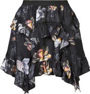 AllSaints Reese Lilly Floral Satin Miniskirt