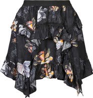 AllSaints Reese Lilly Floral Satin Miniskirt