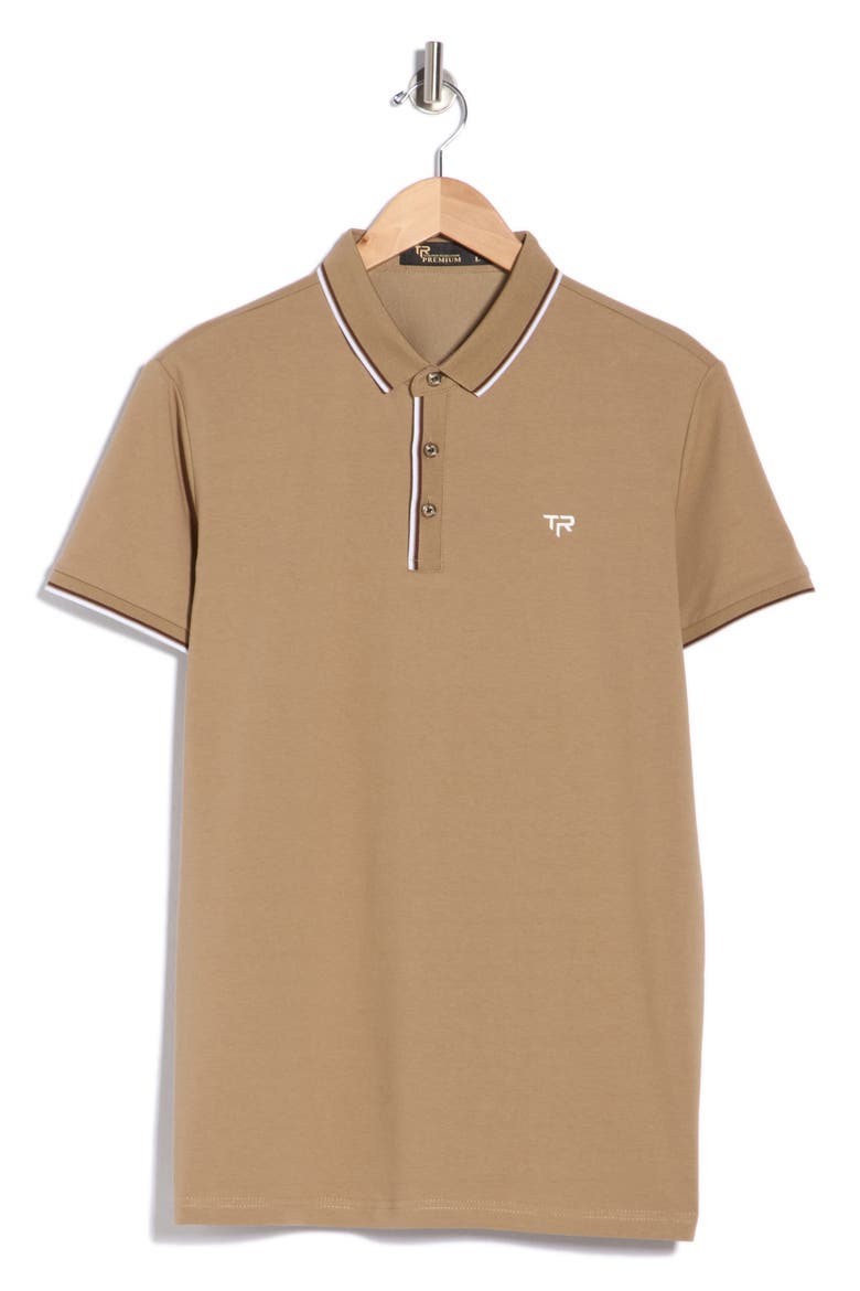 Double Stripe Stretch Cotton Polo, Alternate, color, MUSHROOM