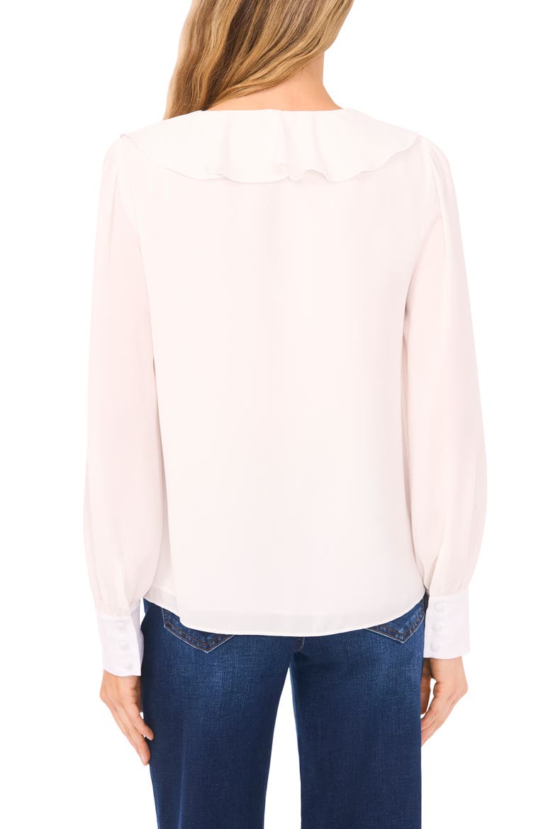 Ruffle Tie Neck Long Sleeve Georgette Top, Alternate, color, NEW IVORY