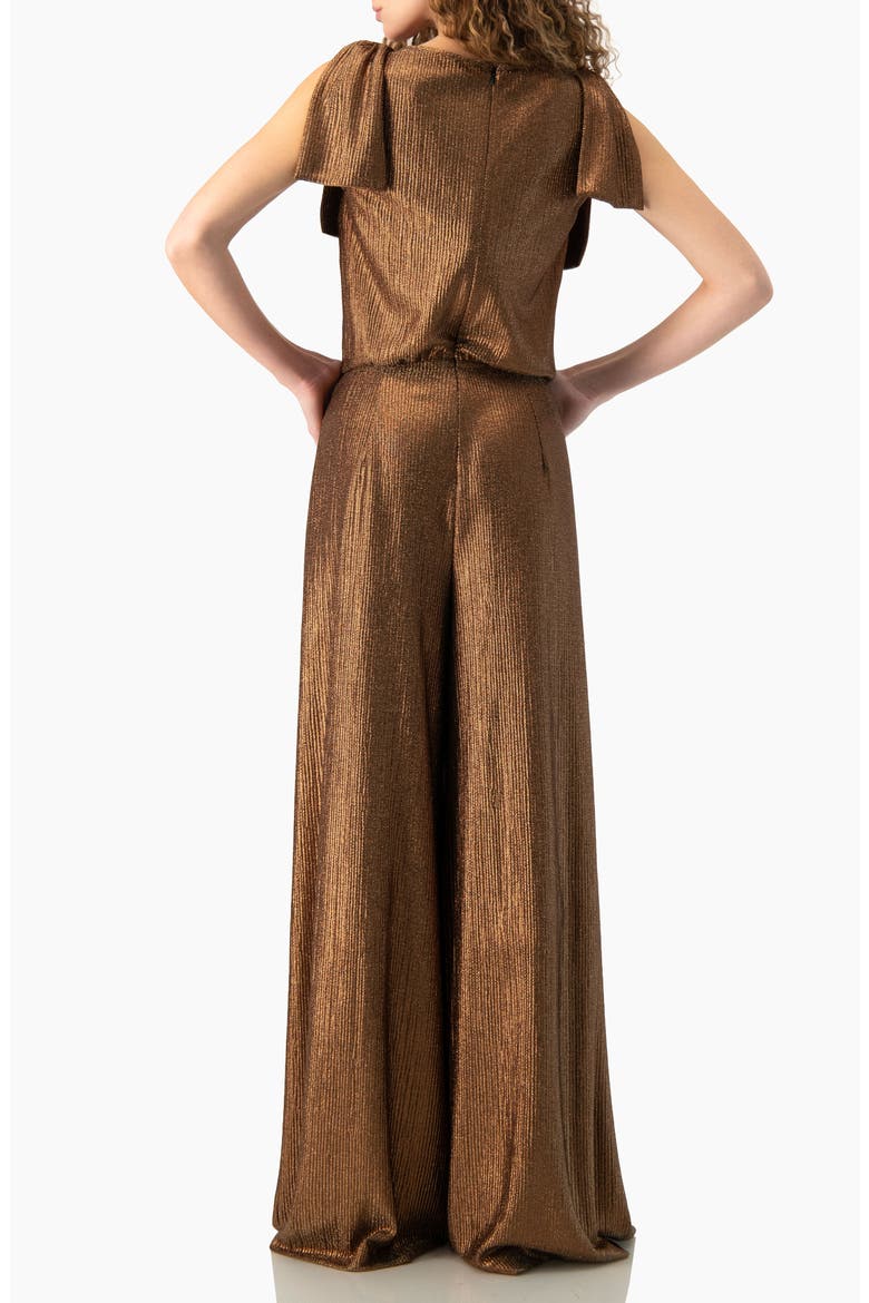 Shoulder-Tie Metallic Jumpsuit, Alternate, color, Copper