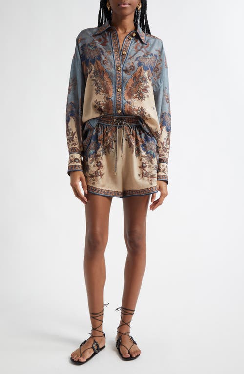 Shop Zimmermann Rhiannon Tuck Paisley Print Linen Shorts In Navy Multi Paisley