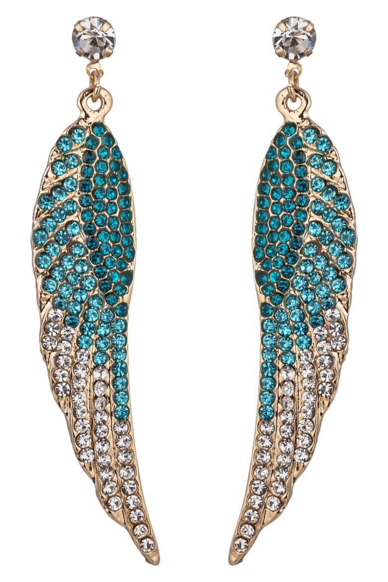 Angel Wing Crystal Drop Earrings, Main, color, BLUE