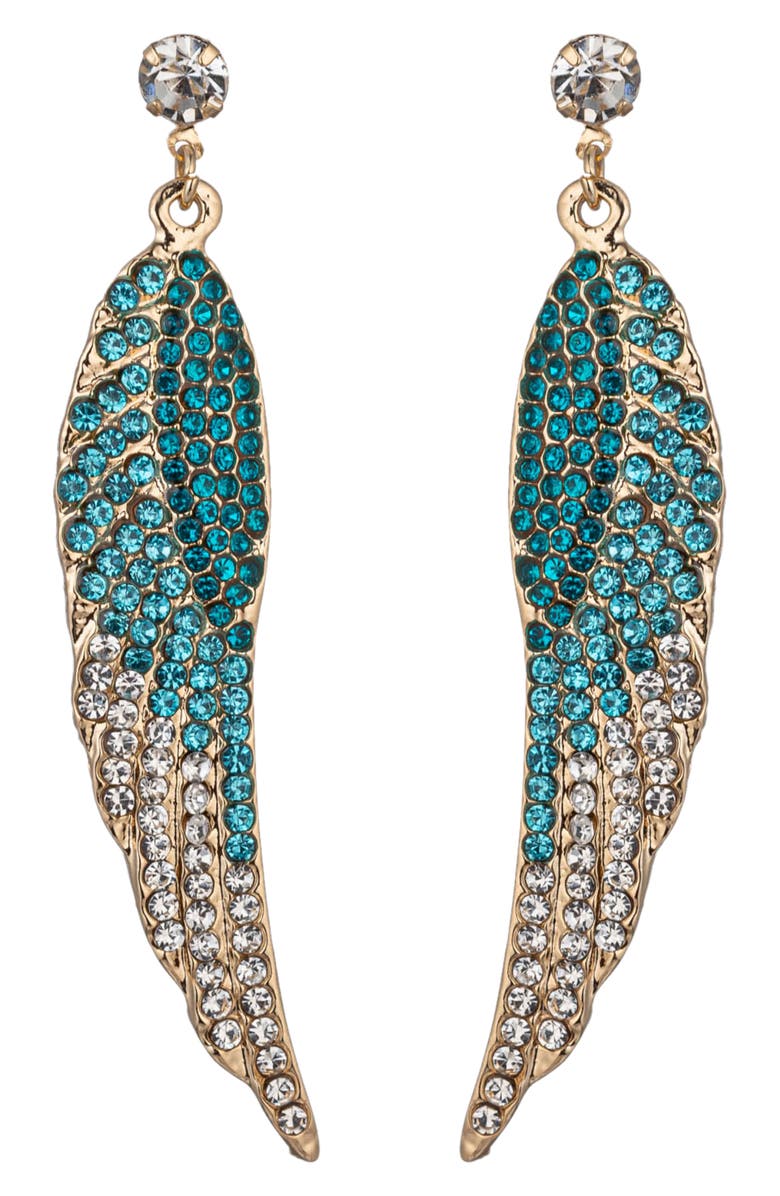 EYE CANDY LOS ANGELES Angel Wing Crystal Drop Earrings, Main, color, Blue