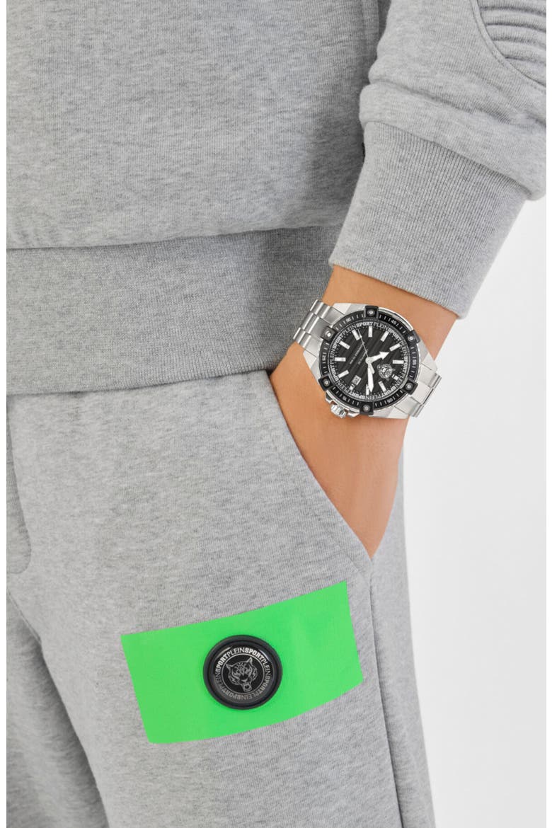 Urban Pulse Three Hand Quartz Stainless Steel Bracelet Watch, 47mm, Alternate, color, STAINLESS STEEL