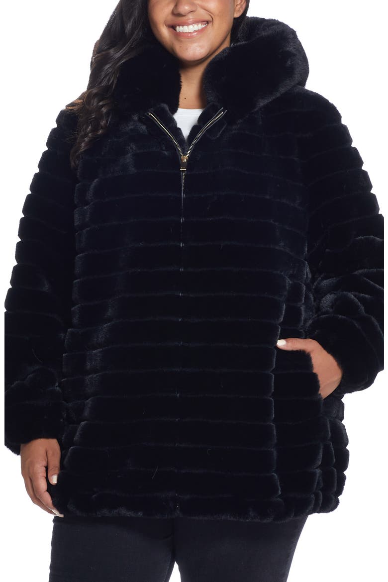 Hooded Faux Fur Jacket, Main, color, BLACK