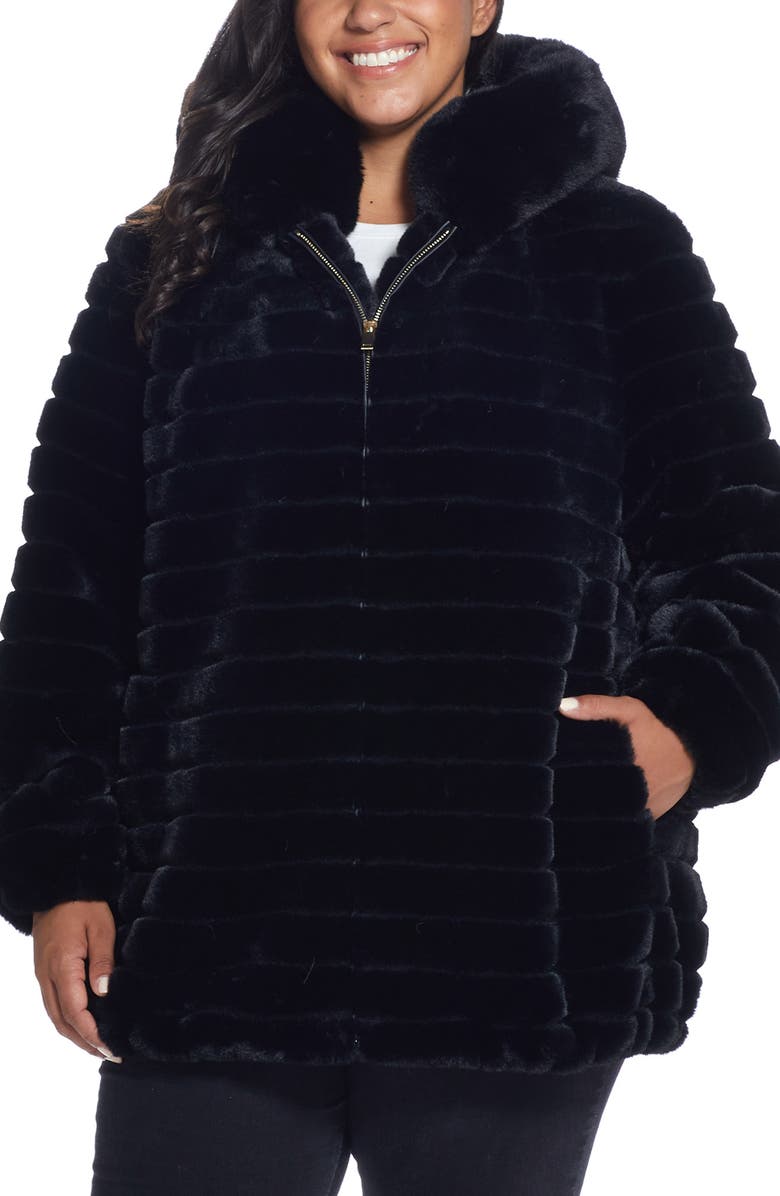 Gallery Hooded Faux Fur Jacket, Main, color, Black