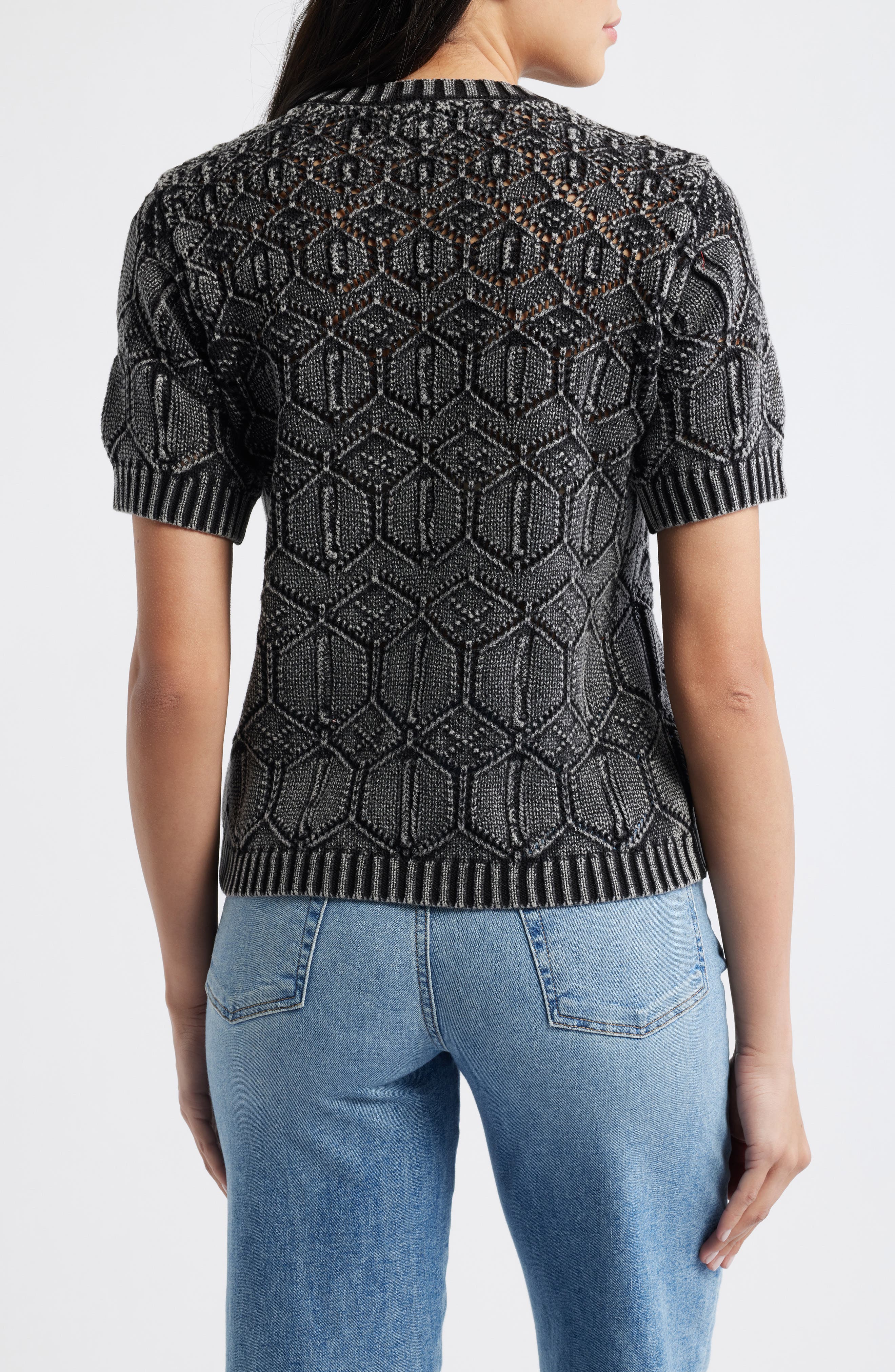 Open Stitch Short Sleeve Sweater - image 2