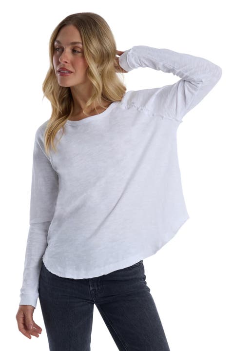 Raglan Long Sleeve Tee with Ruffle Detail