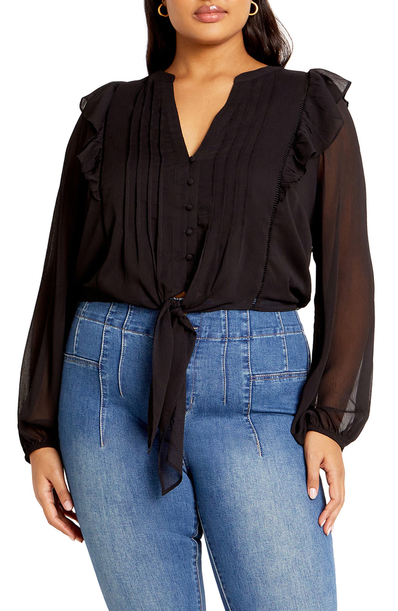 City Chic Melina Sheer Balloon Sleeve Crop Top (Women) | Nordstrom
