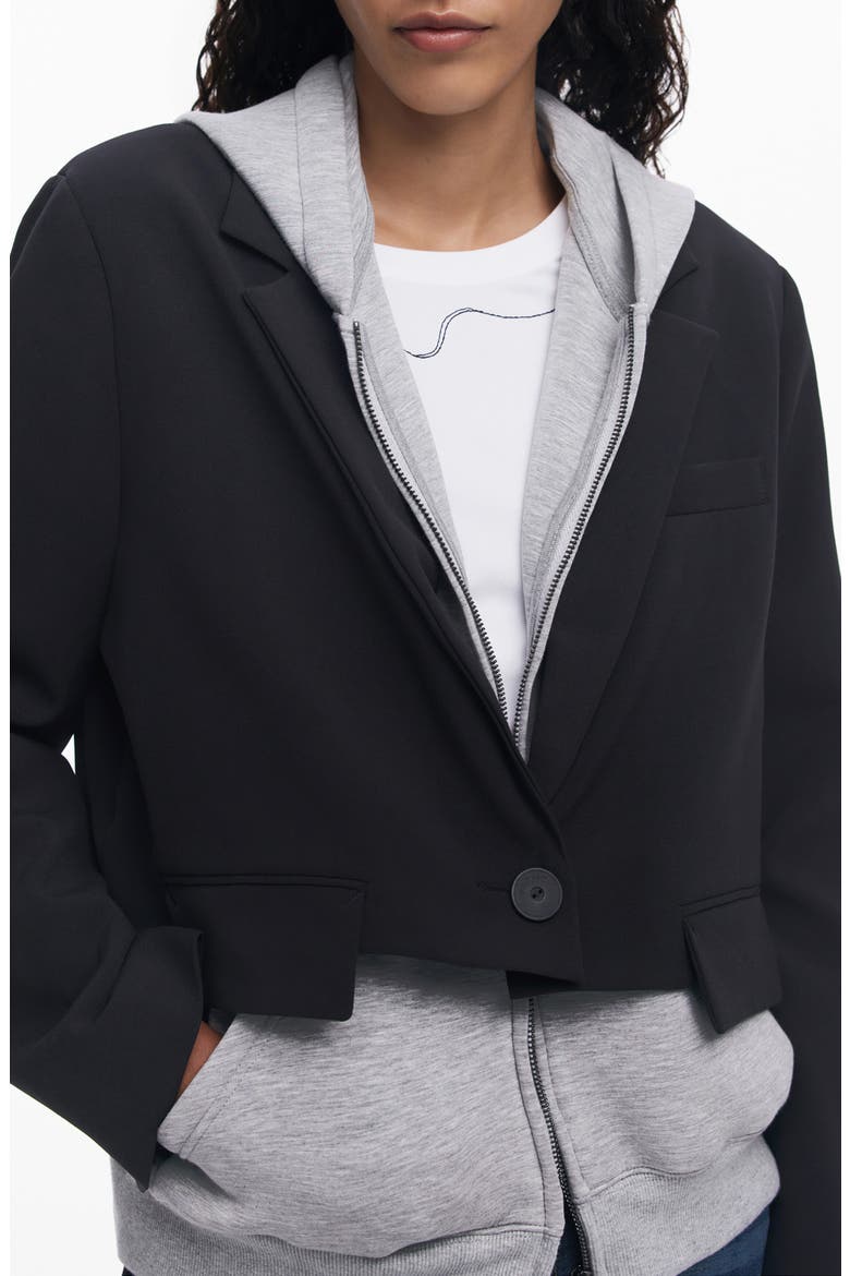 Layered Hooded Blazer, Alternate, color, BLACK