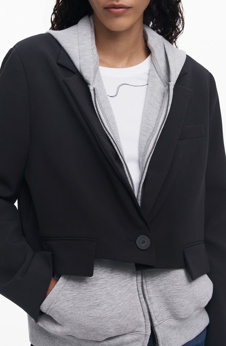 Desigual Layered Hooded Blazer, Alternate, color, Black