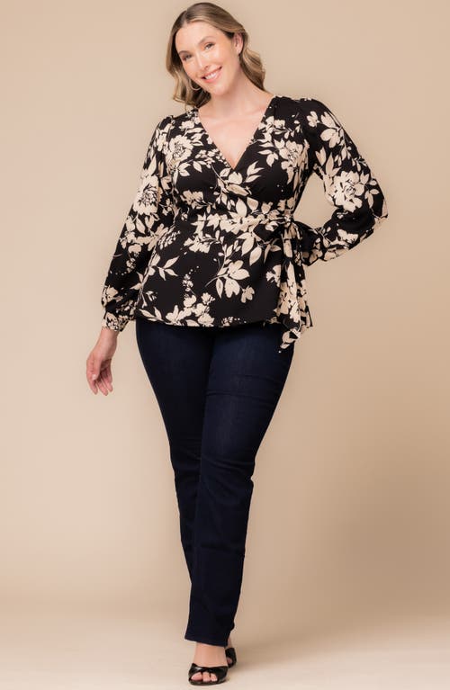 Kiyonna Natasha Print Wrap Top In Black