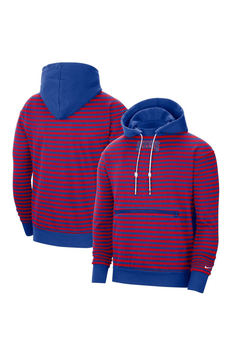 Nike Men's Nike Red/Royal Philadelphia 76ers 75th Anniversary Courtside Striped Pullover Hoodie, Main, color, 