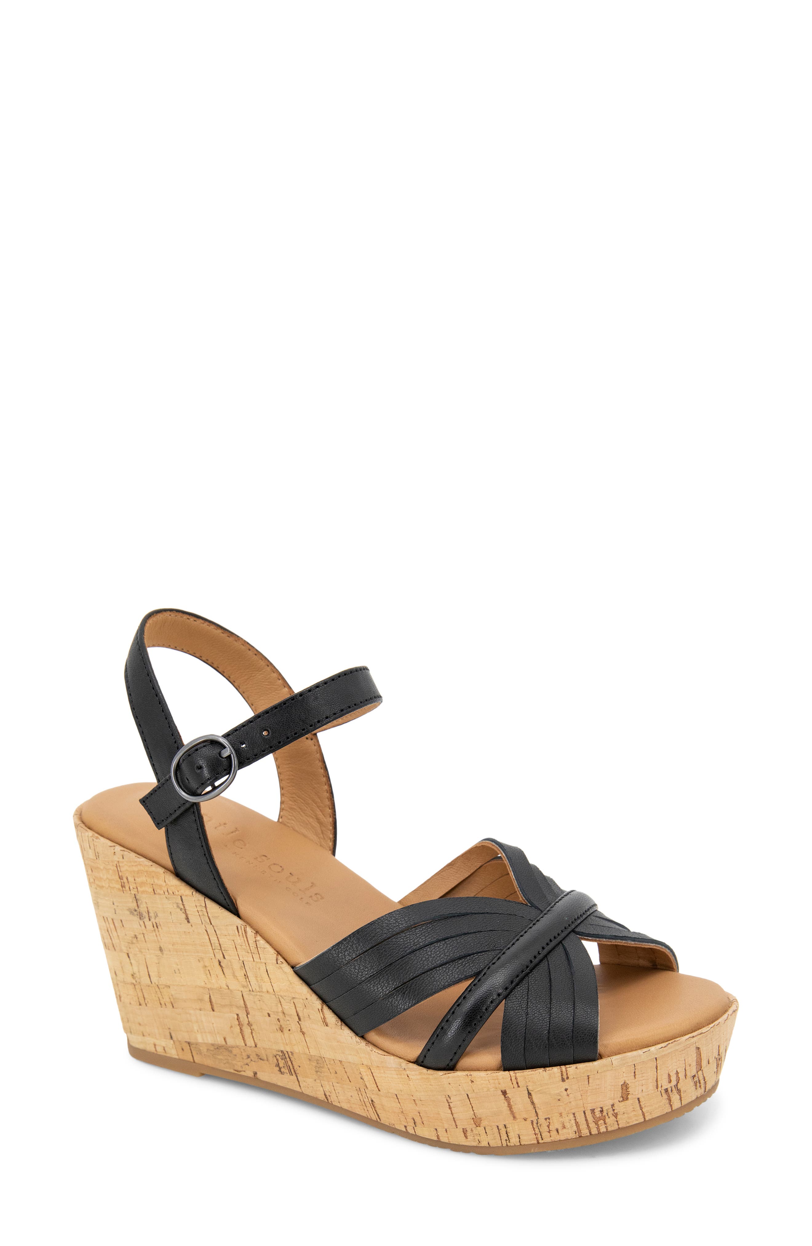 Gentle Souls Nomi Ankle Strap Platform Wedge Sandal, Main, color, Black Leather